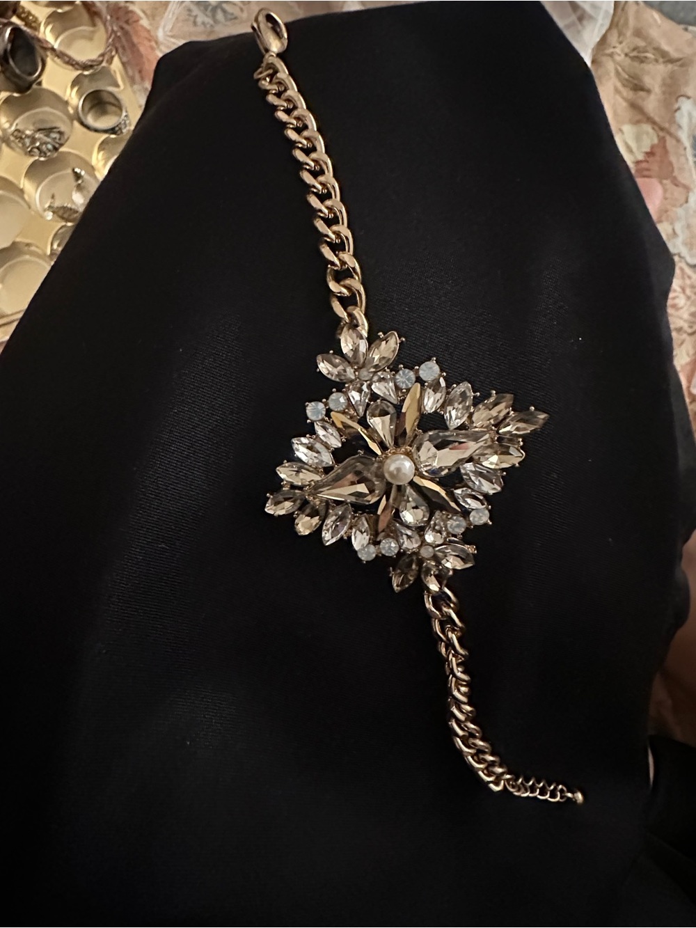 Gold Crystal Floral Statement Bracelet
